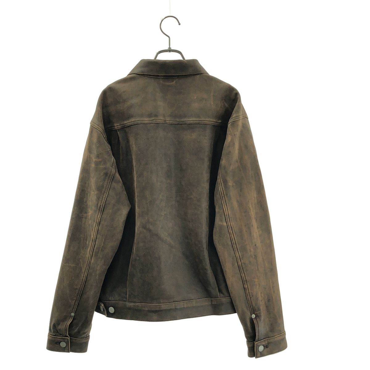【美品】  YOKE / ヨーク | 2026SS | Cracked Leather Trucker Jacket /  羊革 レザー トラッカー ジャケット / 総裏地 | 2 | ブラウン | メンズ 美品】 YOKE / ヨーク | 2026SS | Cracked Leather Trucker Jacket
