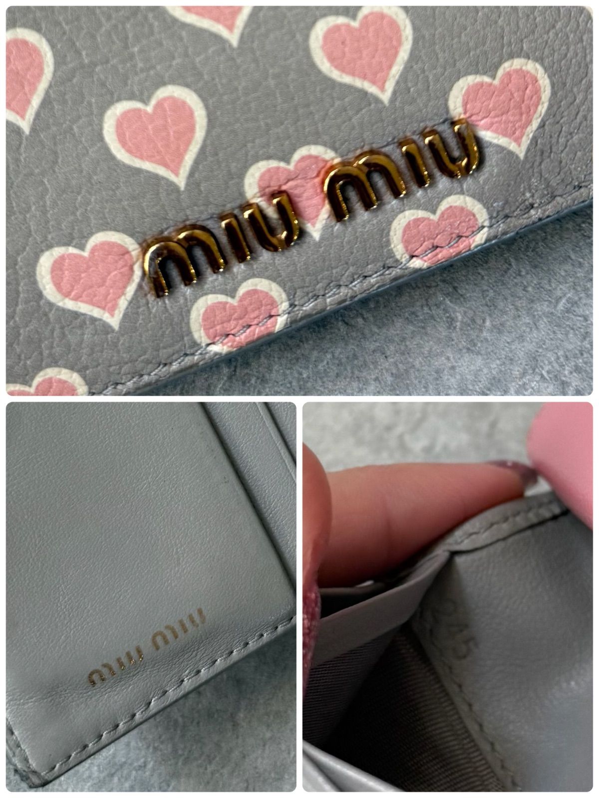 MIU MIU ミュウミュウ 二つ折り財布 総柄 ハート マドラスレザー