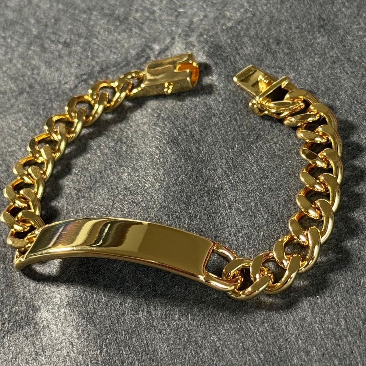 18K GP 喜平チェーン IDプレート ブレスレット キューバン チェーン 金