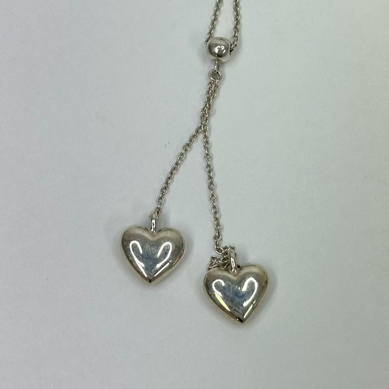 TIFFANY&Co. ダブル ドロップ ハート ネックレス ペンダント シルバー 