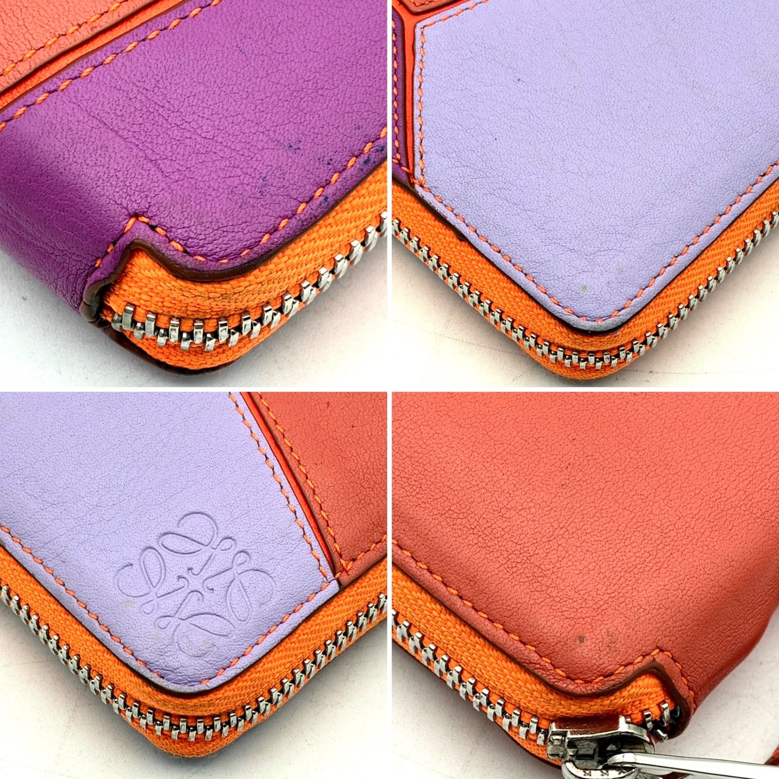LOEWE ロエベ パズル スクエア ジップ ウォレット 二つ折り財布 ラウンドファスナー コンパクト財布 カーフレザー 本革 マルチカラー レッド パープル ライラック オレンジ アナグラム レディース メンズ ユニセックス 希少 レア LOEWE ロエベ パズル スクエア ジップ ウォレット 二つ折り財布
