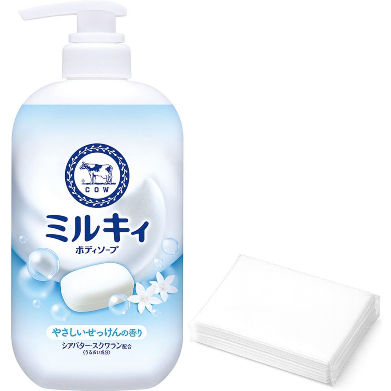 【本体500ml】EMO STORE ミルキィ ボディソープ やさしいせっけんの香りポンプ付き 500ml +オリジナルポケットティッシュ [本体]