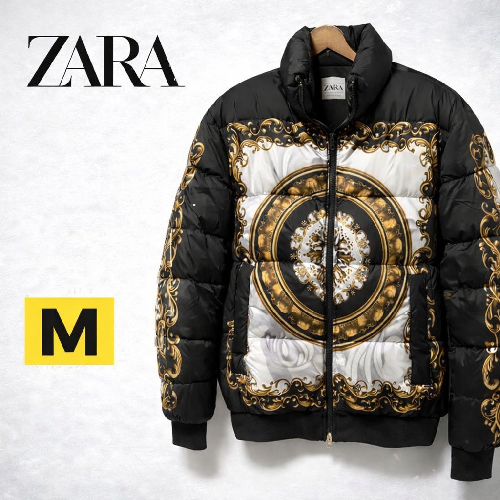ZARA バロック調 総柄 パフジャケット ダウンジャケット M 5320/426 