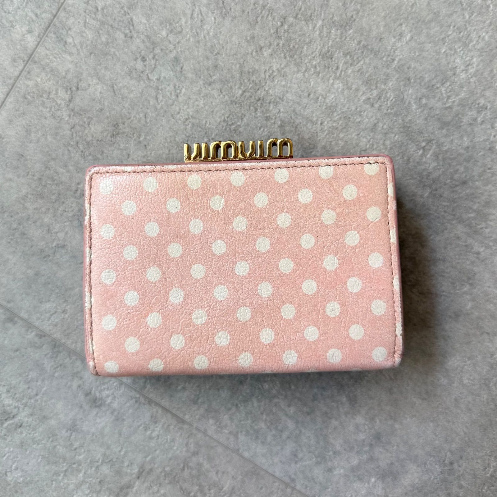 MIU MIU ミュウミュウ 三つ折り財布 がま口 総柄 ハート マドラス 