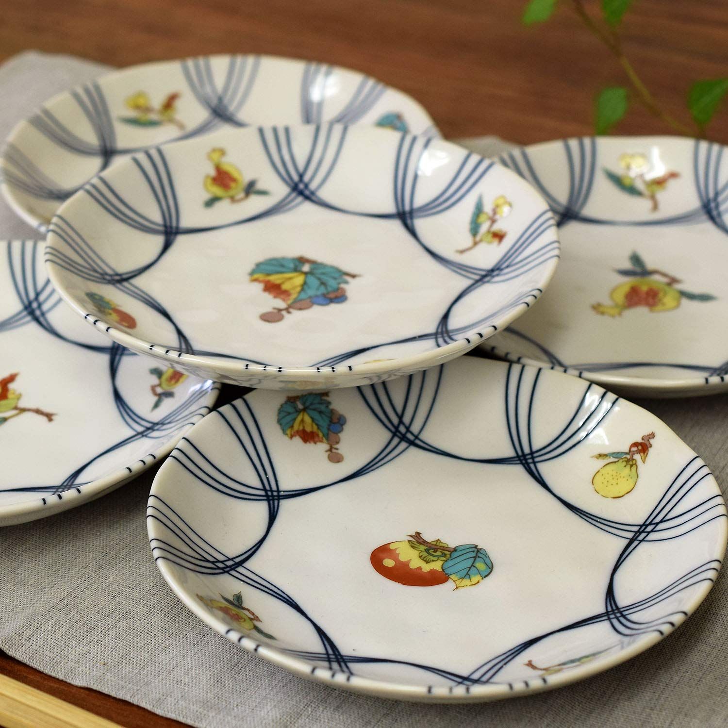 【人気商品】5枚組 果実文 小皿 九谷焼 陶器 食器 和食器 おしゃれ セット 取り皿 お皿 日本製 和座の蔵