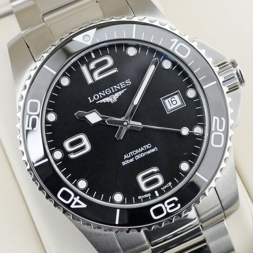  名東 ロンジン ハイドロコンクエスト SS ブラック 2026年 腕時計 メンズ クルーネック 自動巻き時計 腕時計(アナログ)