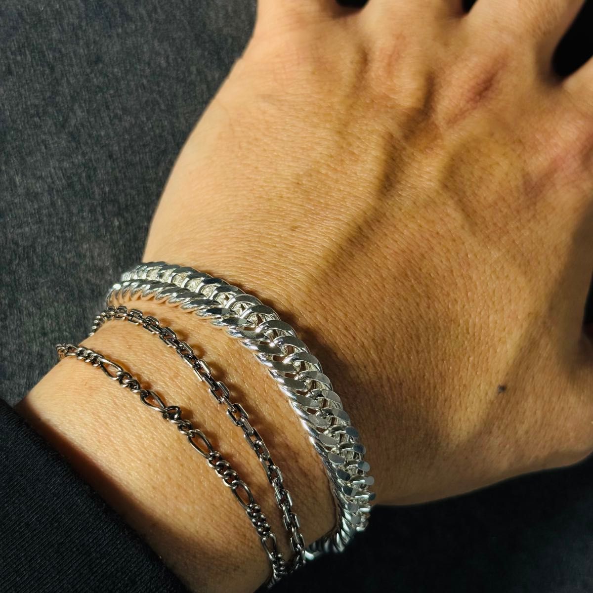 シルバー925 Plated SILVER ダブル 喜平チェーン ブレスレット 