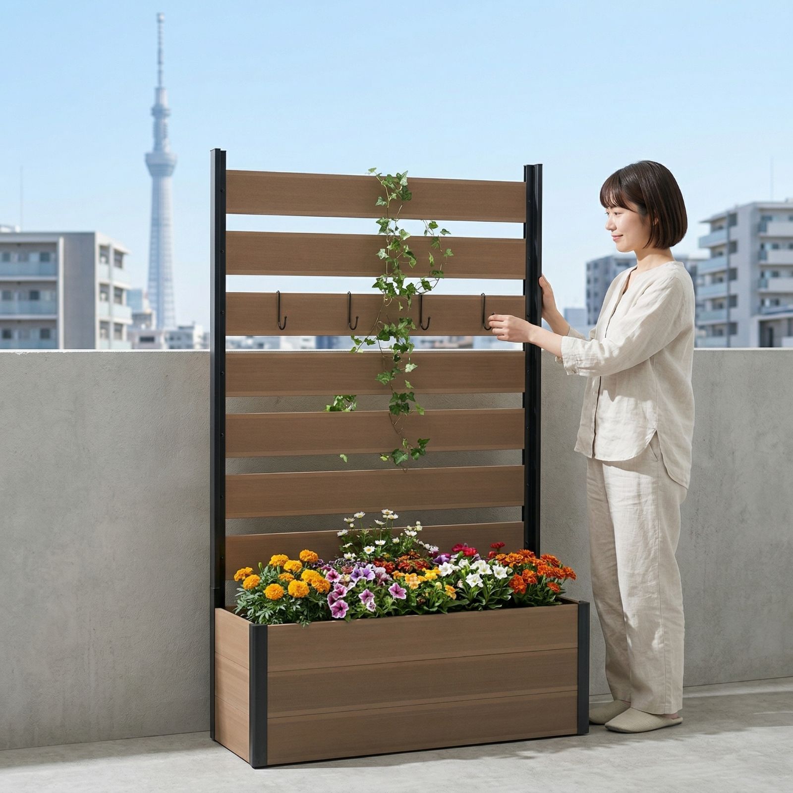 4/30まで1000円OFFクーポン】プランター付きフェンス 幅90×高さ150cm 