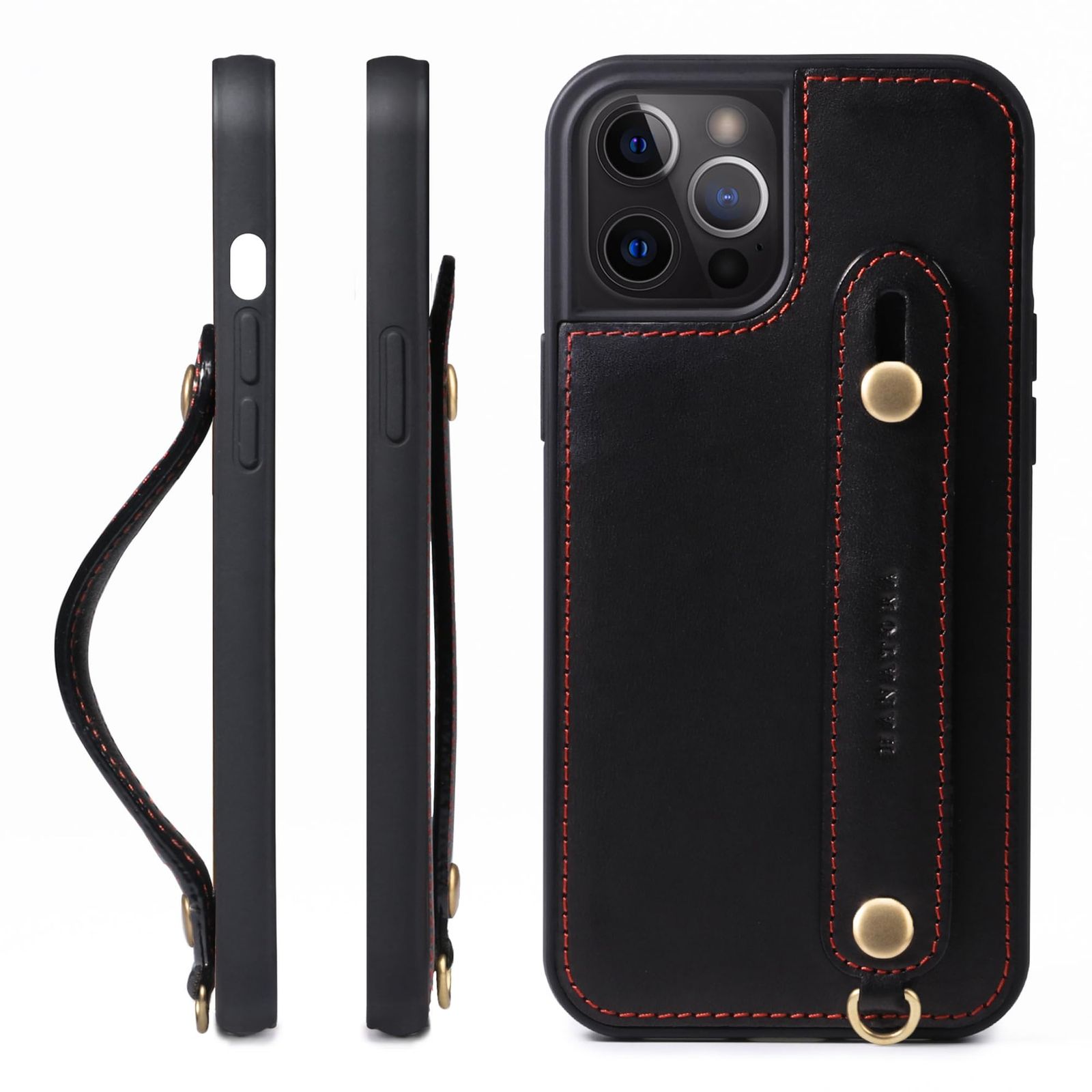 新品 HANATORA for iPhone 15ProMax ケース 本革 耐衝撃 背面ベルト