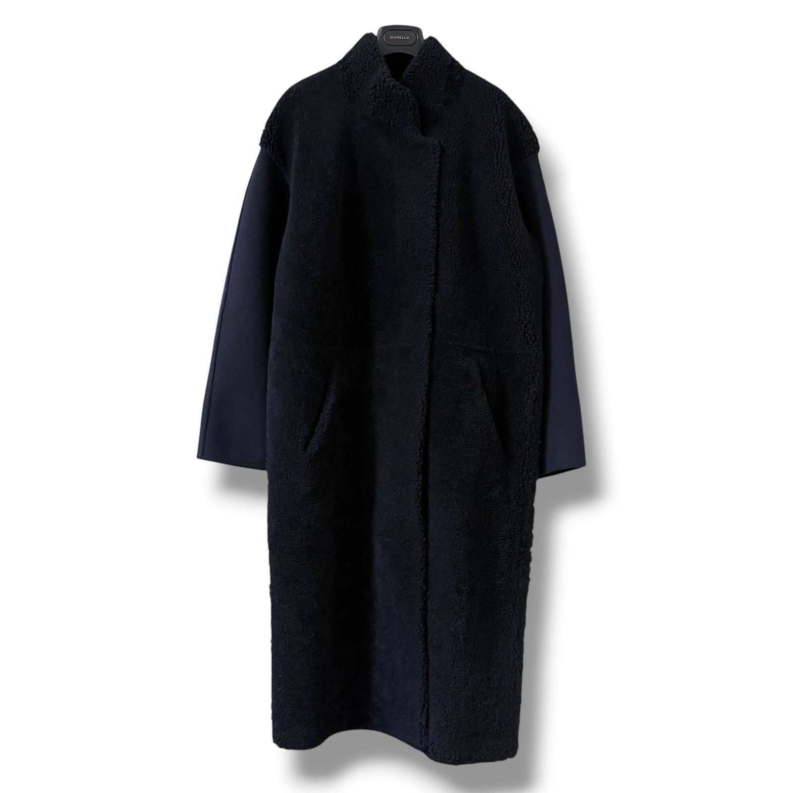 美品 32 PARADIS サイドジップ リバーシブルムートンコート 黒*紺 