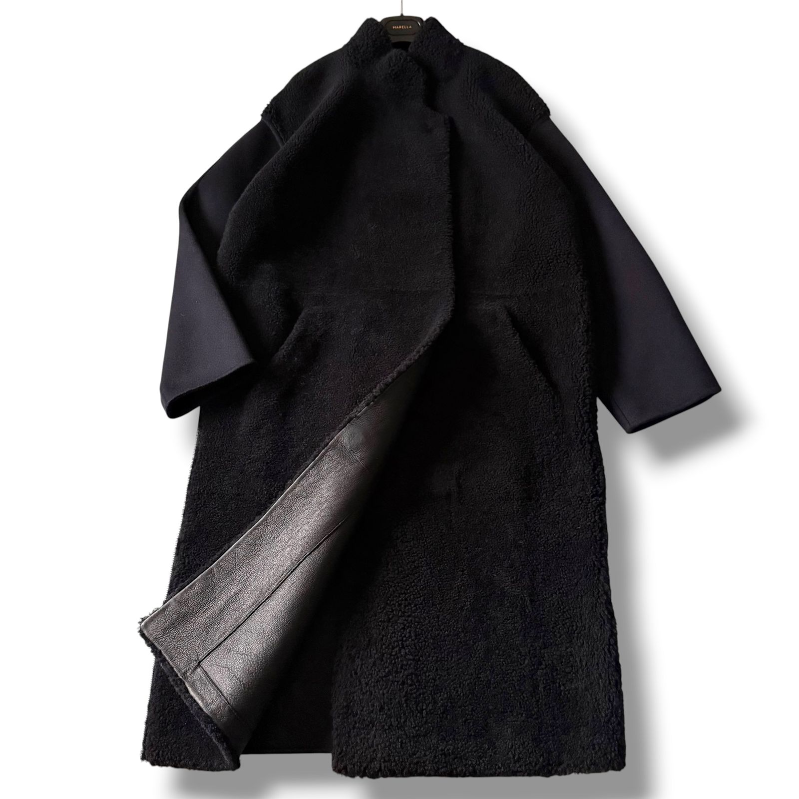 美品 32 PARADIS サイドジップ リバーシブルムートンコート 黒*紺