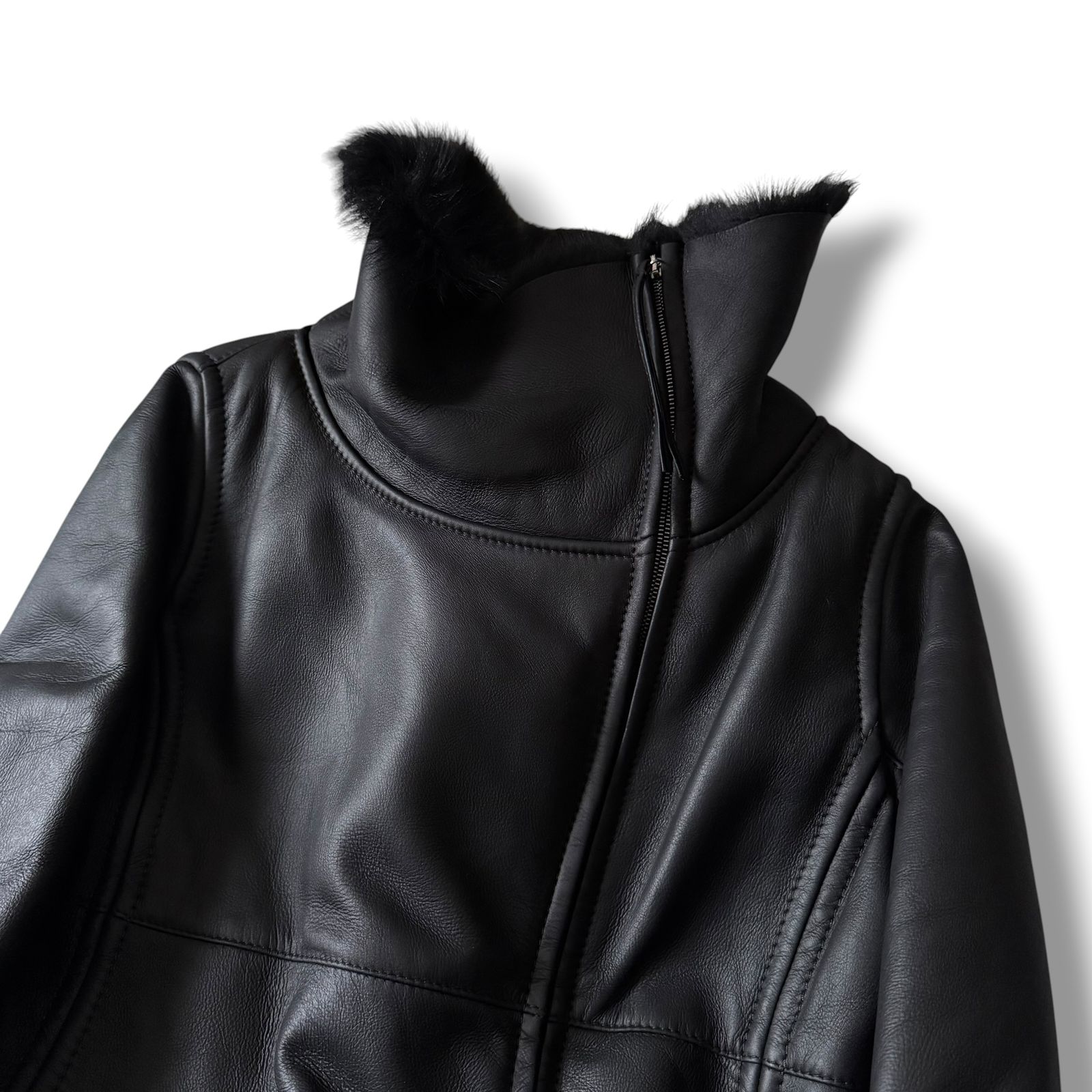 美品 MaxMara 上質なリアルムートンコート 42 黒 ボア ロング - メルカリ