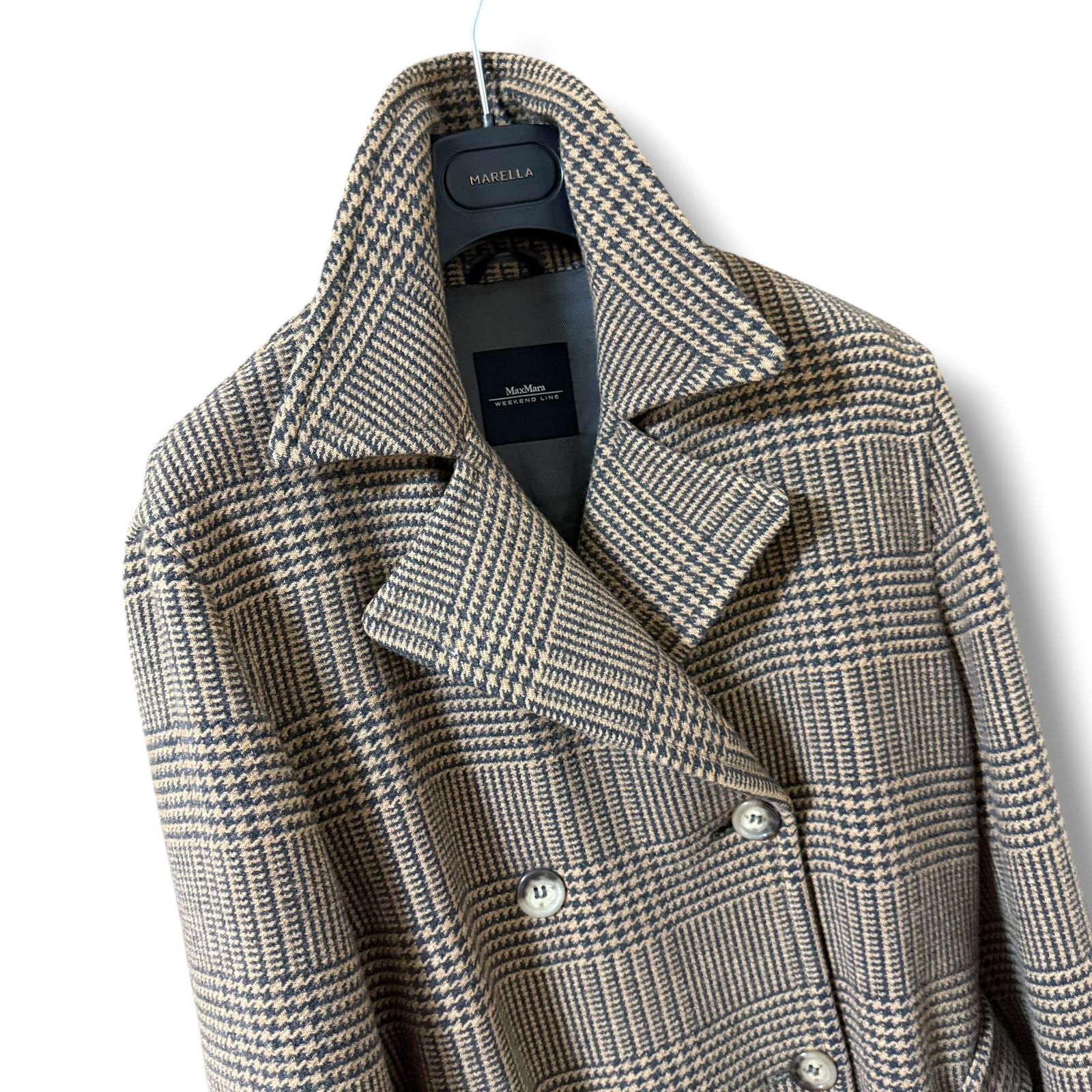 MaxMara グレンチェック柄ダブルブレストコート ウール 40サイズ Max