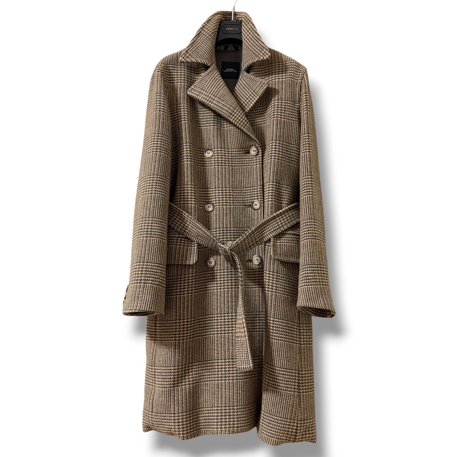 MaxMara グレンチェック柄ダブルブレストコート ウール 40サイズ Max Mara グレンチェック柄ダブルブレストロングコート 40 千鳥格子
