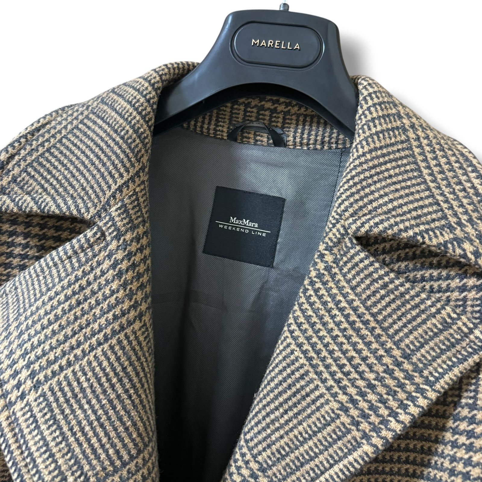 Max Mara グレンチェック柄ダブルブレストロングコート 40 千鳥格子