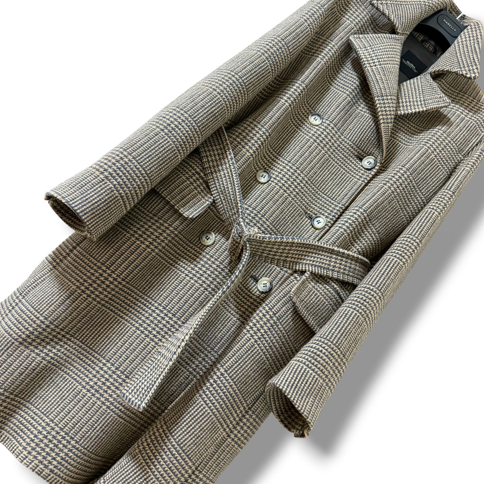 MaxMara グレンチェック柄ダブルブレストコート ウール 40サイズ Max Mara グレンチェック柄ダブルブレストロングコート 40 千鳥格子