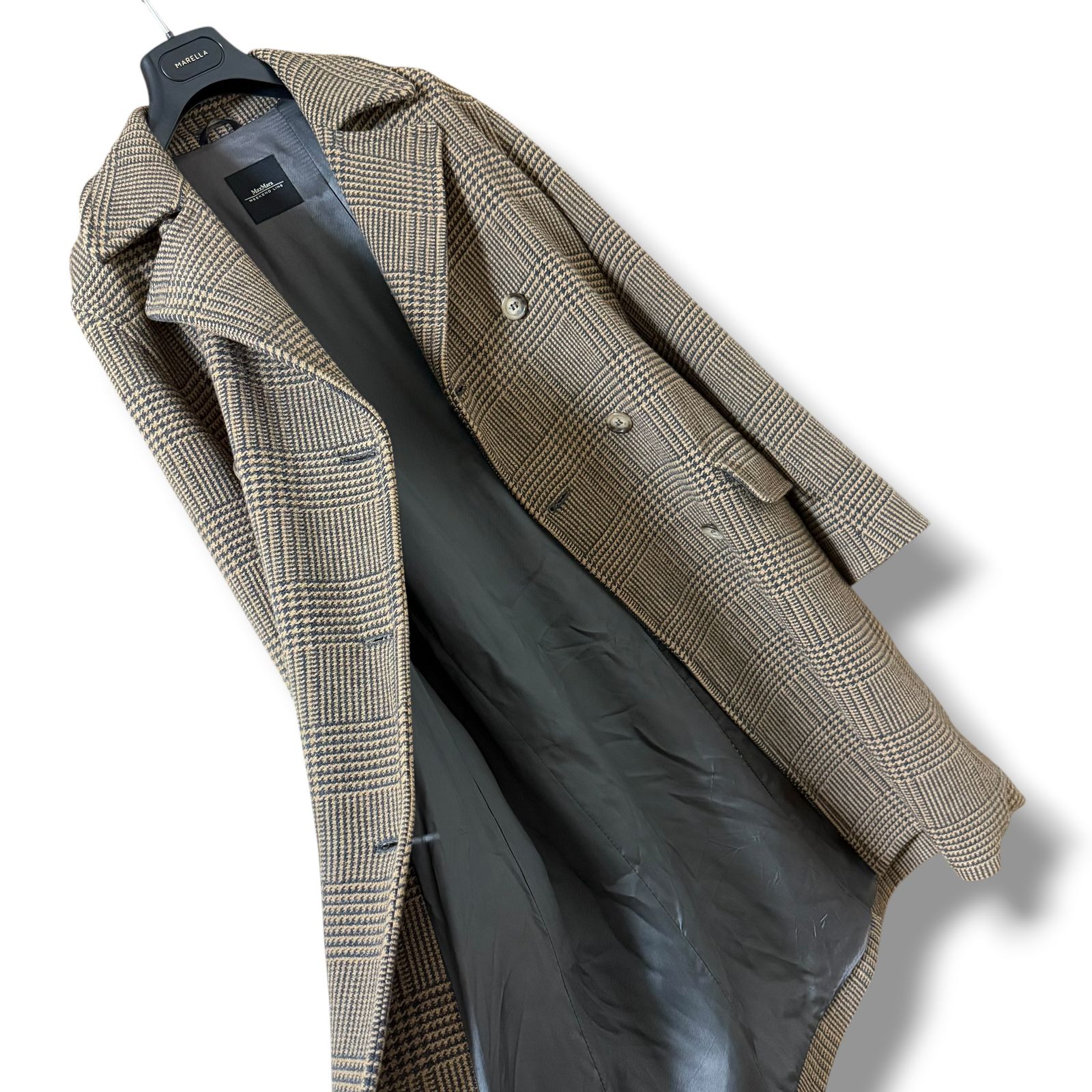 Max Mara グレンチェック柄ダブルブレストロングコート 40 千鳥格子