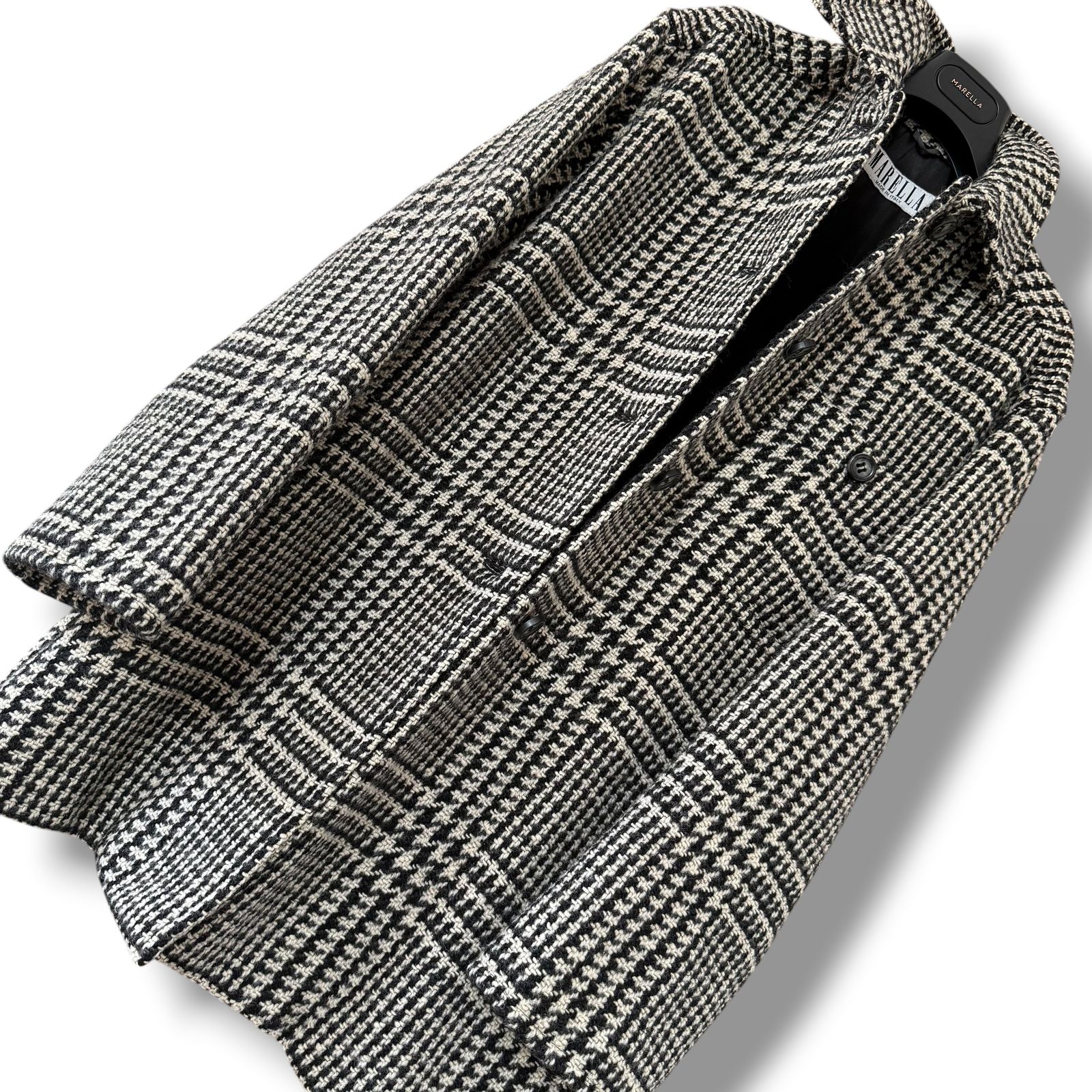 MaxMara グレンチェック柄ゆったりウールコート 40 千鳥格子 マレーラ 