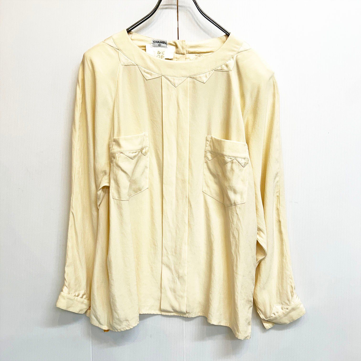 OLD CHANEL オールド シャネル ノーカラー シルク ブラウス フランス製 