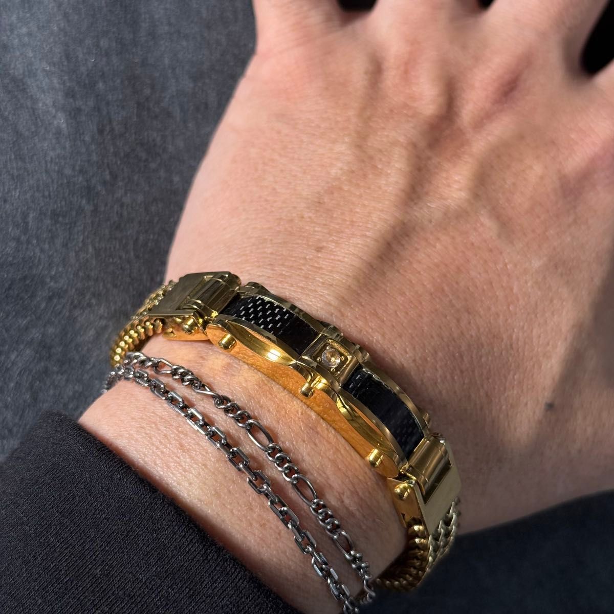 18K GF カーボン ブラック プレート チェーン ブレスレット 金 
