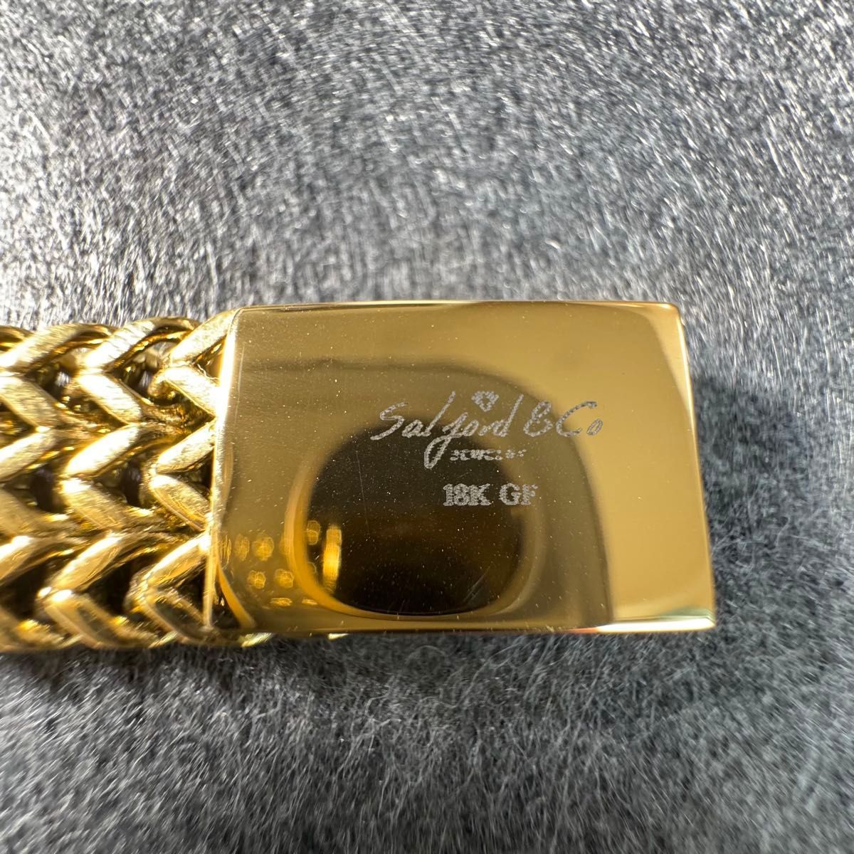 18K GF カーボン ブラック プレート チェーン ブレスレット 金 