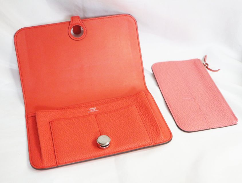エルメス HERMES ドゴンGM デュオ オレンジポピー クレヴェット X刻印2016年 ケースバイカラー シルバー金具 レディース 財布 HERMES（エルメス） （未使用保管品）エルメス ドゴン GM デュオ 二