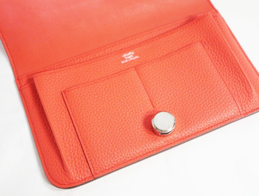 エルメス HERMES ドゴンGM デュオ オレンジポピー クレヴェット X刻印2016年 ケースバイカラー シルバー金具 レディース 財布 HERMES（エルメス） （未使用保管品）エルメス ドゴン GM デュオ 二