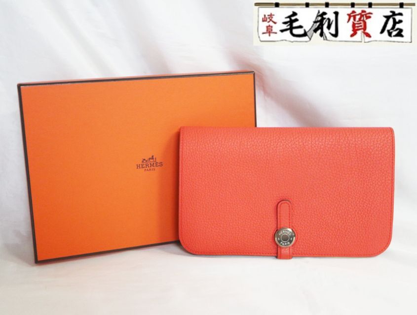 エルメス HERMES ドゴンGM デュオ オレンジポピー クレヴェット X刻印2016年 ケースバイカラー シルバー金具 レディース 財布 エルメス HERMES ドゴンGM デュオ オレンジポピー クレヴェット X刻印
