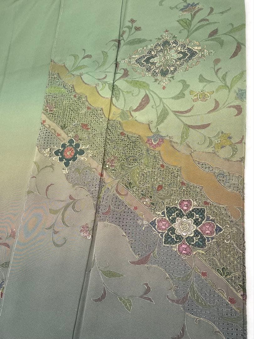 蘇州刺繍 汕頭刺繍 訪問着 華紋 正絹 パールトーン加工済 躾糸付き 