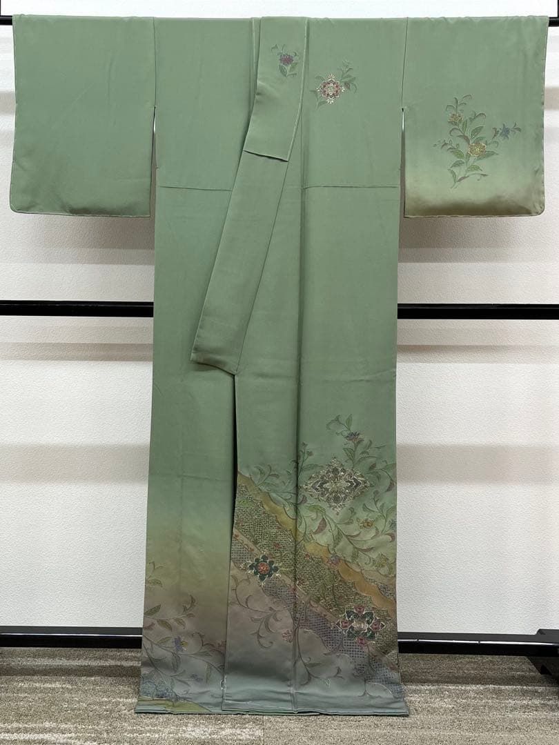 蘇州刺繍 汕頭刺繍 訪問着 華紋 正絹 パールトーン加工済 躾糸付き 