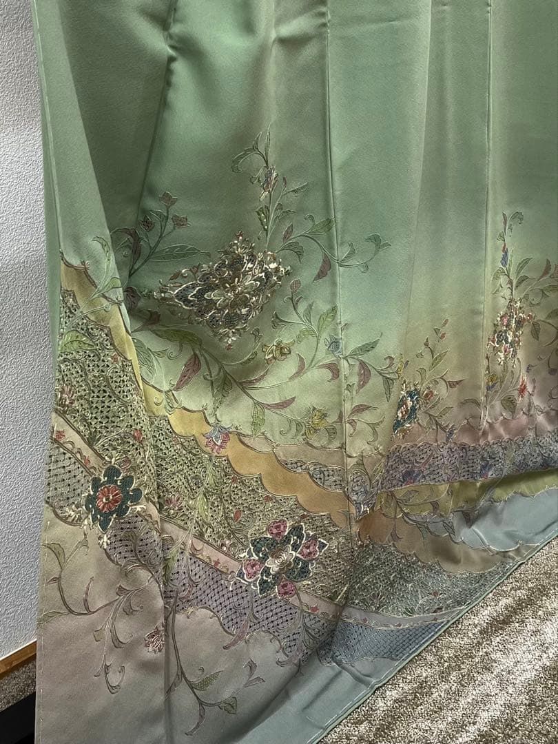 蘇州刺繍 汕頭刺繍 訪問着 華紋 正絹 パールトーン加工済 躾糸付き 