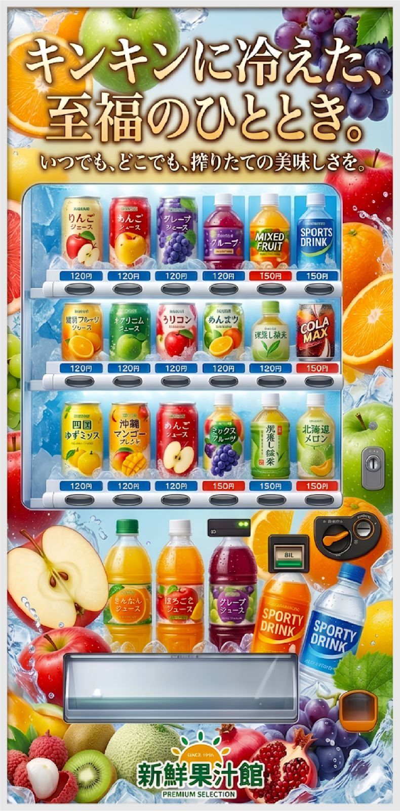 オーダー無料】自動販売機 ジュース ドリンク 果物 コーラ 平成レトロ