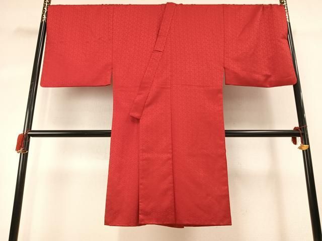 平和屋着物●男性 長襦袢 袷 菱地紋 深緋色 正絹 逸品 AABG4425fy