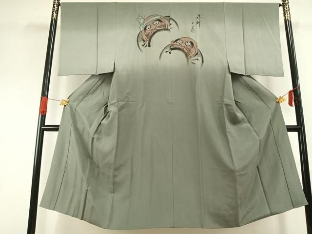 平和屋着物●男性 長襦袢 袷 手描き 玉堂 不側 正絹 逸品 AABH0884fy