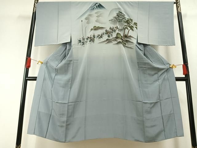 平和屋着物●男性 長襦袢 無双仕立て 手描き 風景人物文 金彩 正絹 逸品 AABH0885fy
