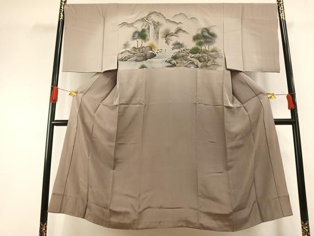 平和屋着物●男性 長襦袢 袷 手描き 風景文 金彩 正絹 逸品 AABH0886fy
