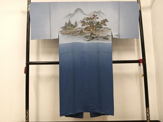 平和屋着物●男性 長襦袢 袷 手描き 風景樹林文 金彩 正絹 逸品 未使用 AABH4118ph