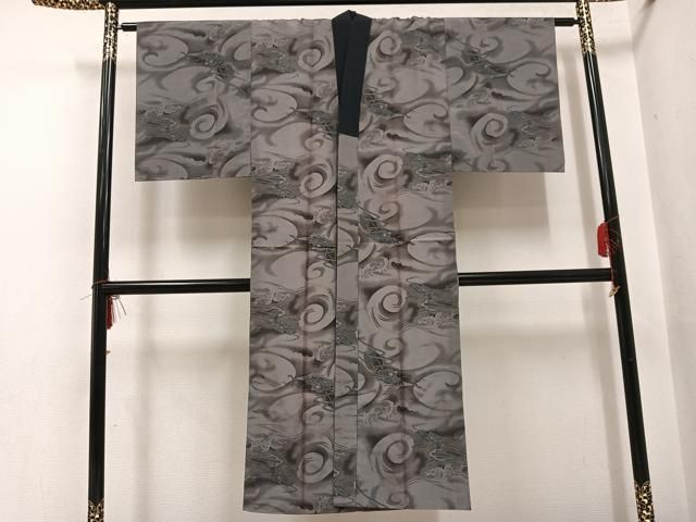 平和屋着物●男性　長襦袢　袷　手描き　龍　金彩　正絹　逸品　AABH4132ph