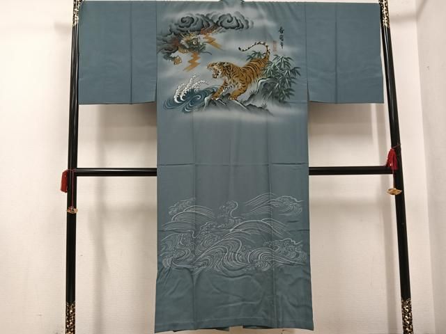 平和屋着物●男性　長襦袢　無双仕立て　作家物　虎　龍　正絹　逸品　AABH5313ph