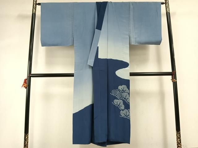 平和屋着物●男性 長襦袢 袷 絞り 富士山 松 暈し染め 正絹 逸品 AABH4854fy