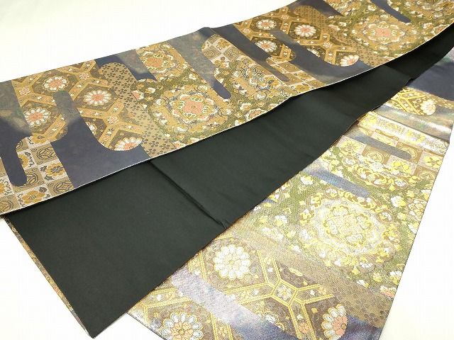 平和屋本店▼六通柄袋帯　唐花更紗華紋　ｋ24金箔織　正絹　24ｋ　逸品　DABE9116sf 平和屋着物◎六通柄袋帯 唐織 花車文 箔錦つづれ 金銀糸 正絹 逸品