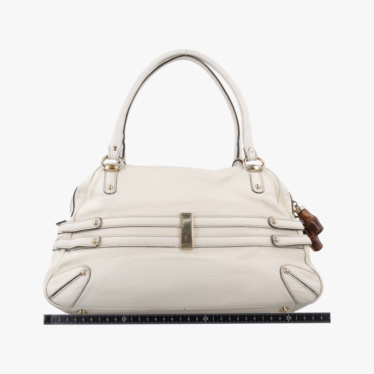 GUCCI ホワイトレザー バンブー GUCCI ホースビット バンブー ハンドバッグ レザー ロゴ ホワイト