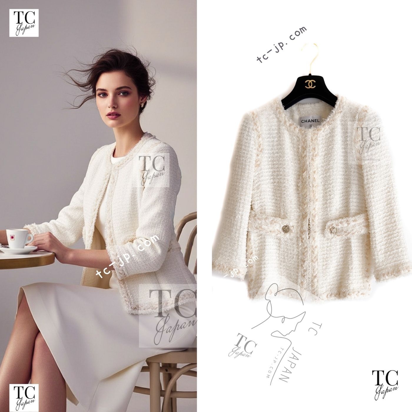 シャネル ジャケット CHANEL アイボリー クリーム ブレイド トリム 