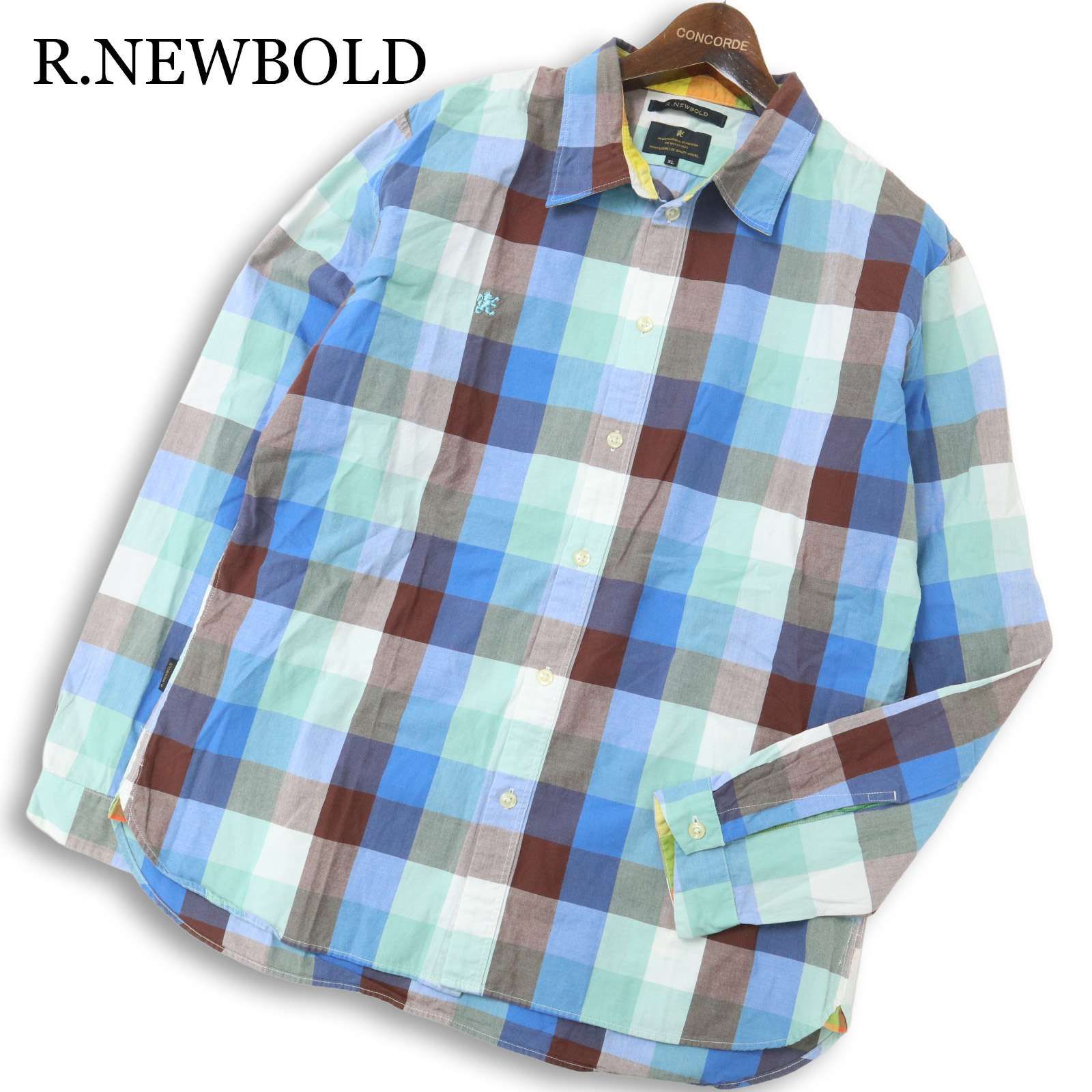 R.NEWBOLD ポールスミス 通年 長袖 チェック ロゴ刺繍 シャツ Sz.XL メンズ 大きいサイズ