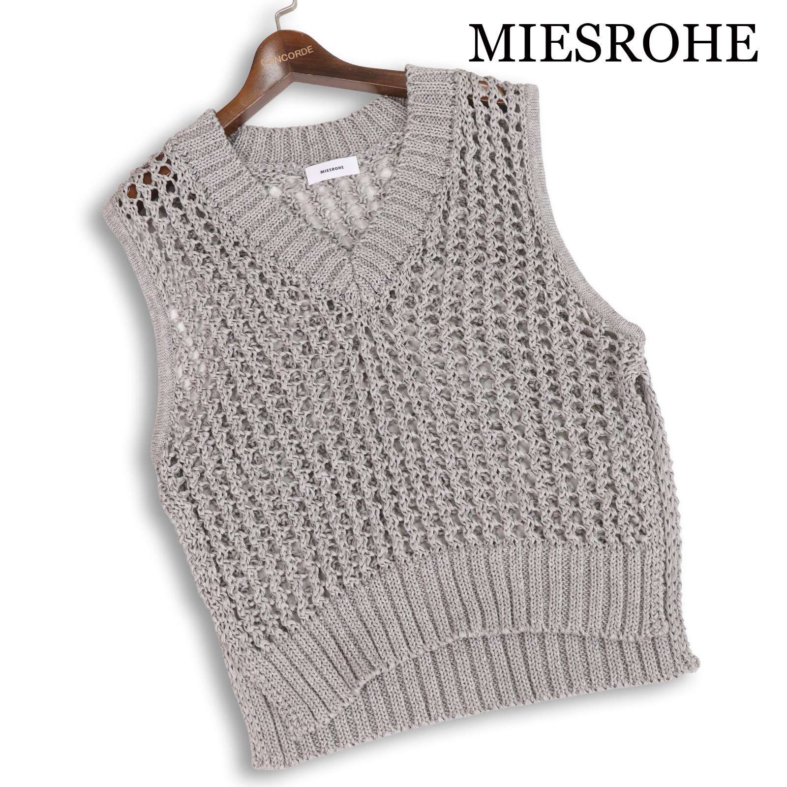 MIESROHE ミースロエ 春夏★ 透かし編み メッシュ プルオーバー ニット ベスト Sz.F レディース 灰 MIESROHE ミースロエ 春夏☆ 透かし編み メッシュ プルオーバー ニット