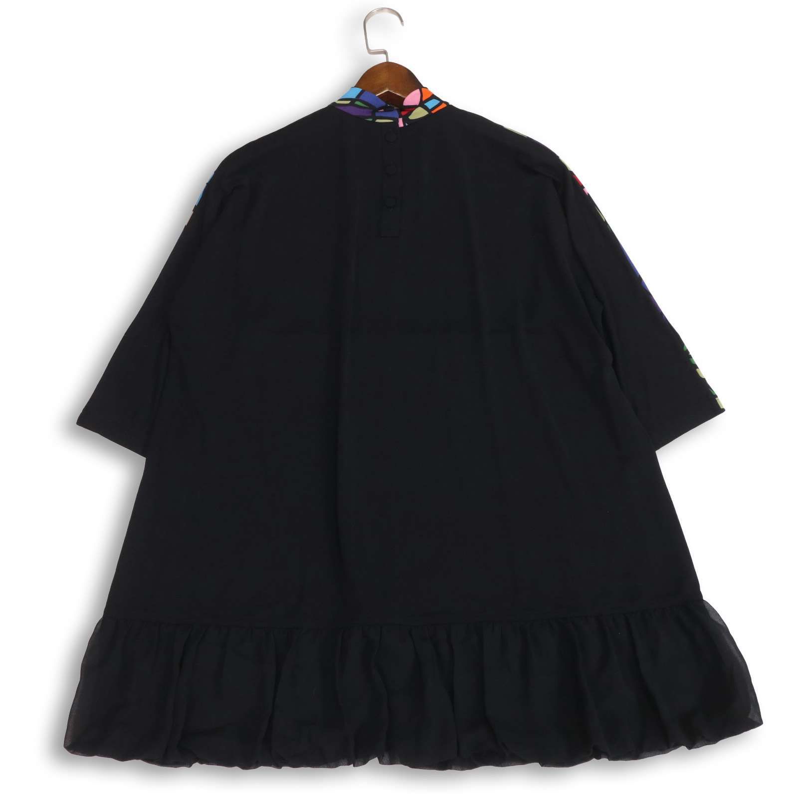 TOKUKO1erVOL トクコプルミエヴォル 通年 ステンドグラス風♪ 長袖 総柄 フリル チュニック カットソー Sz.9 レディース 黒 TOKUKO 1er VOL - TOKUKO1erVOL トクコプルミエヴォル 通年 ステンド