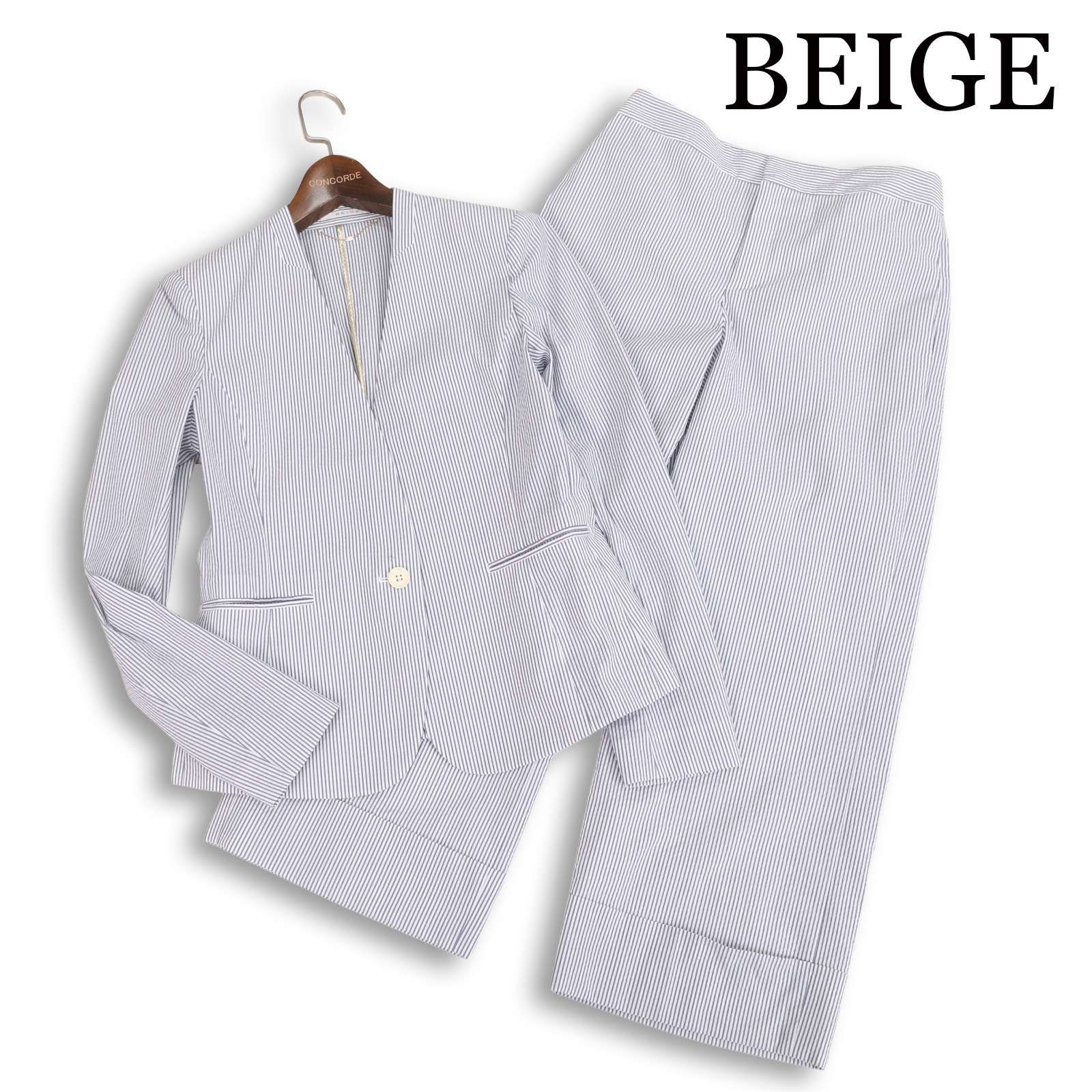 BEIGE ベイジ 春夏 シアサッカー♪ストライプ ノーカラー ジャケット 