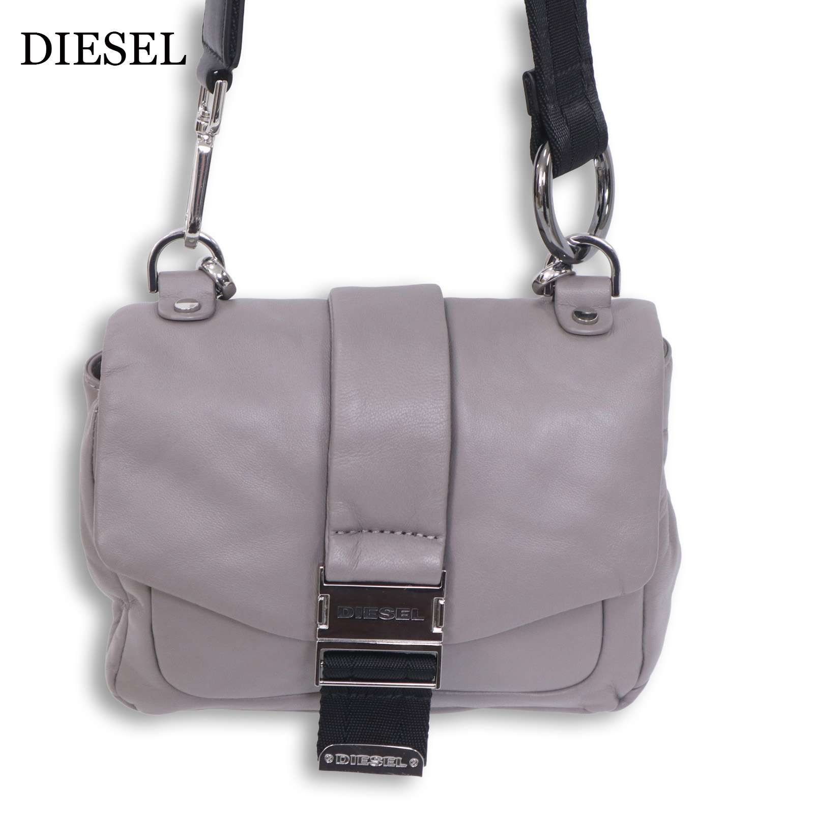DIESEL ディーゼル 本革 2WAY ロゴプレート♪ レザー ショルダー ハンド バッグ Sz.F レディース DIESEL ディーゼル 本革 2WAY ロゴプレート♪ レザー ショルダー