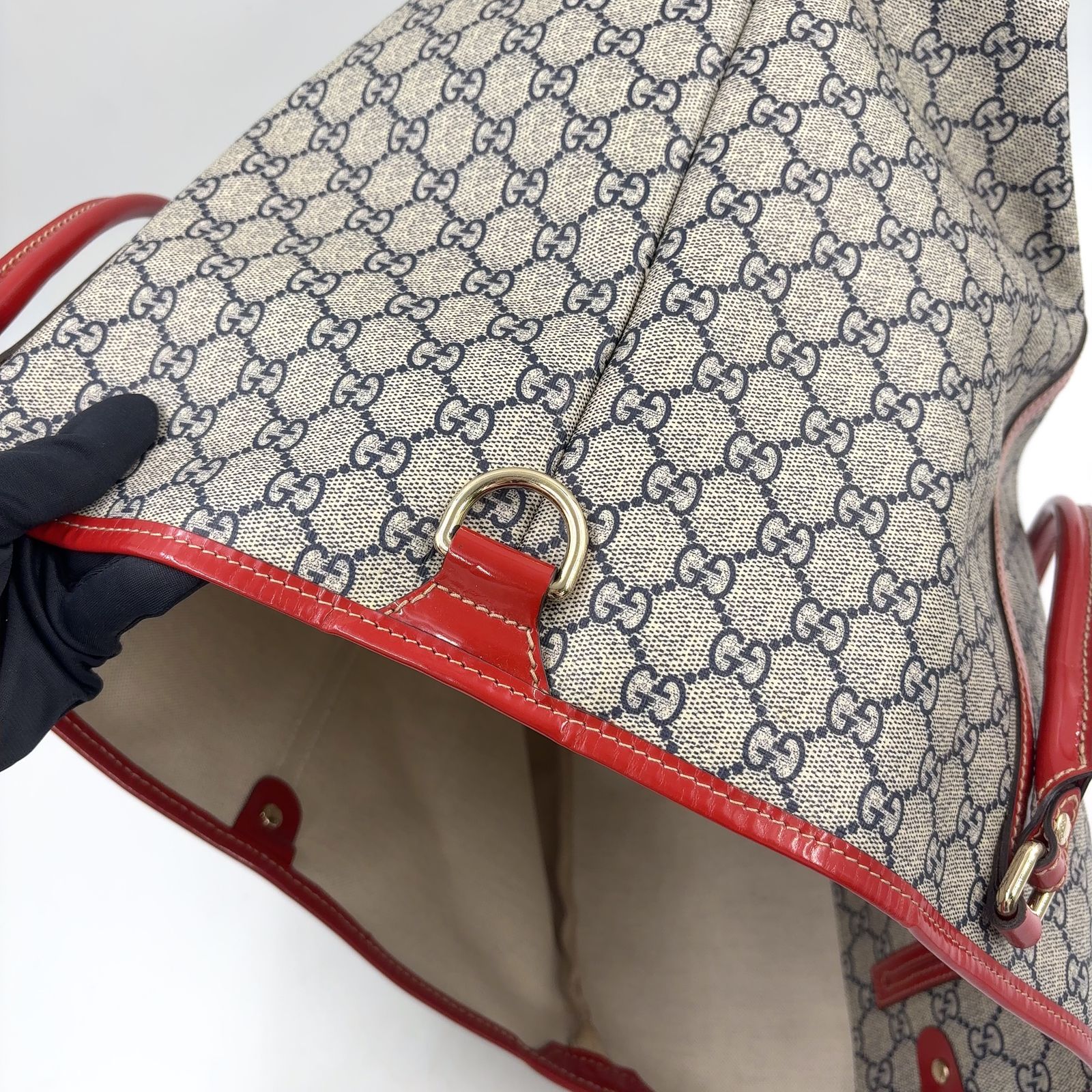 【決定済み
】PORTER 長財布 GUCCI GGスプリーム エナメルレザー×PVC ベージュ×レッド トートバッグ