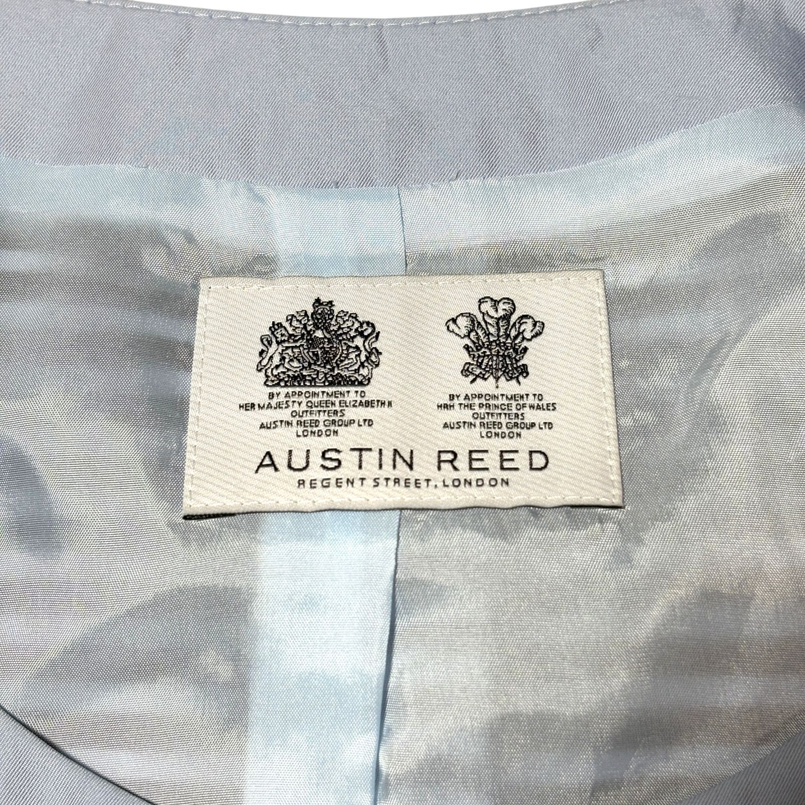 AUSTIN REED ジャケット 40 ボーダー 水色 ブラック ビジュー ノー 